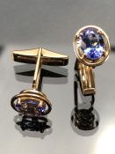 14k yellow Gold Cuff links each set with an approx 8.5mm x 6.5mm Oval Tanzanite, with a 'Gemporia