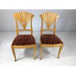 Pair of Art Deco fan-backed chairs with harlequin patterned upholstered seats