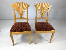 Pair of Art Deco fan-backed chairs with harlequin patterned upholstered seats