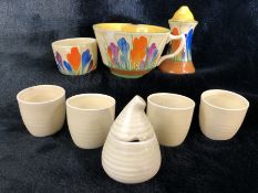 Small collection of Clarice Cliff to include three items in the Crocus design and five items