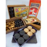 Selection of wooden vintage games, two sets of Draughts in original Boxes and two sets of Staunton