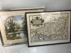 BILL TOOP limited edition print and a framed Saxton's Map of Dorsetshire