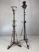 Pair of standard oil lamp stands, one with lamp