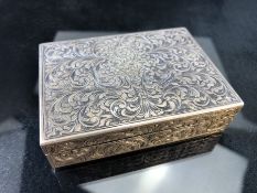 Silver compact and cigarette case marked 800 with all over design and a hidden button release