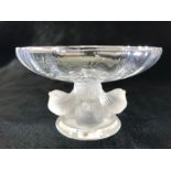 A Lalique clear glass dish modelled with four frosted birds to the base , approx 14cm diameter