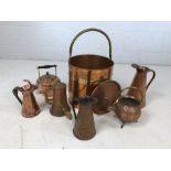 Collection of copper items to include coal bucket, jugs, kettle, tray and vintage coffee pot