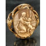 Victorian Yellow Metal (possibly Pinchbeck) Detailed Cameo of Madonna and Child, measuring approx: