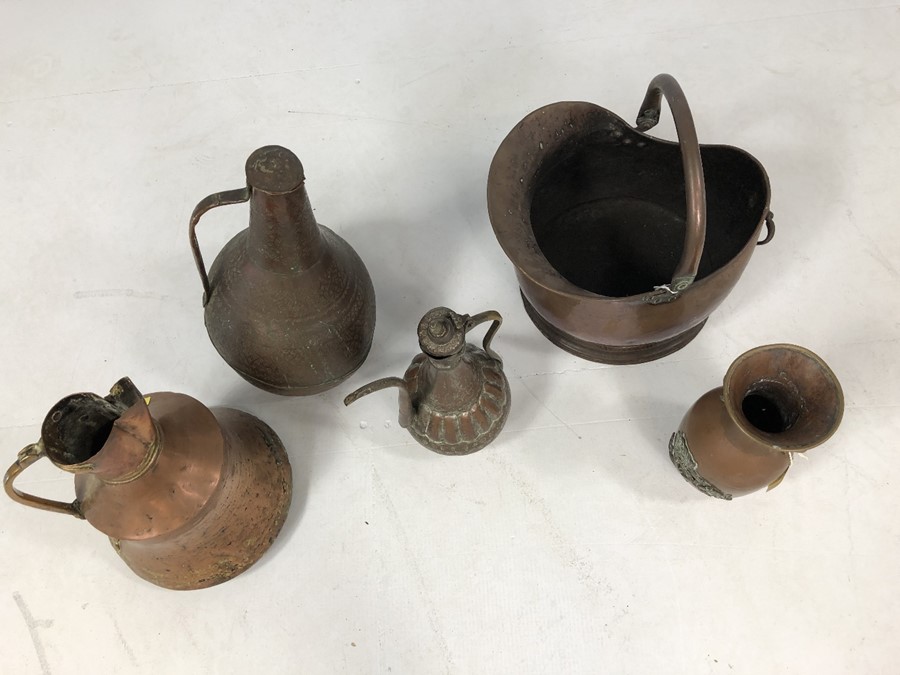 Collection of antique copper items to include ornate vase, coffee pot, Islamic water carrier etc. - Image 3 of 3