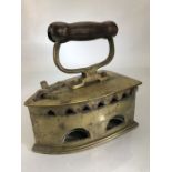 Vintage brass iron with wooden handle