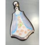 Silver and enamel perfume flask c1940, marked Sterling to reverse (possibly by Gorham) decorated