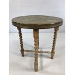 Indian tea table with turned legs and inscribed brass top
