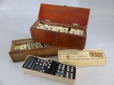 Three sets of Domino's Two in wooden boxes and vintage Bone & Ebony construction (Domino)
