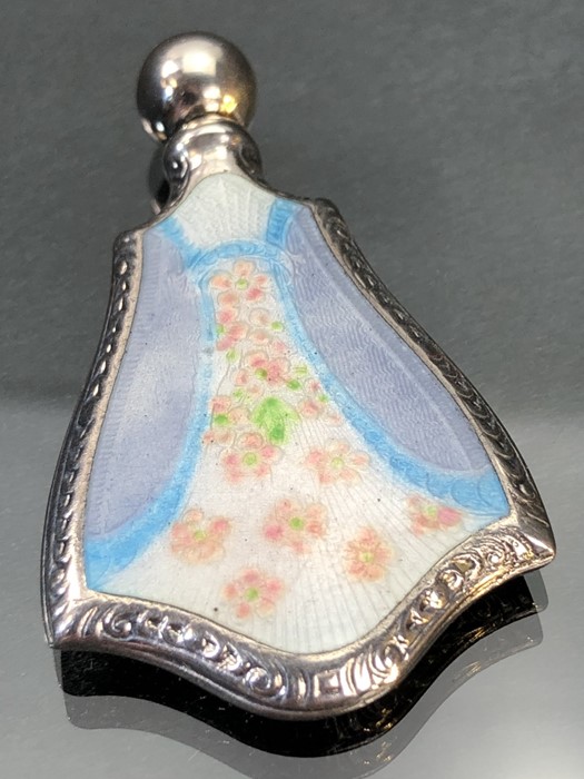 Silver and enamel perfume flask c1940, marked Sterling to reverse (possibly by Gorham) decorated - Image 2 of 5