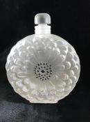 Rene Lalique frosted glass sunflower design scent bottle, with moulded flowerhead to front and