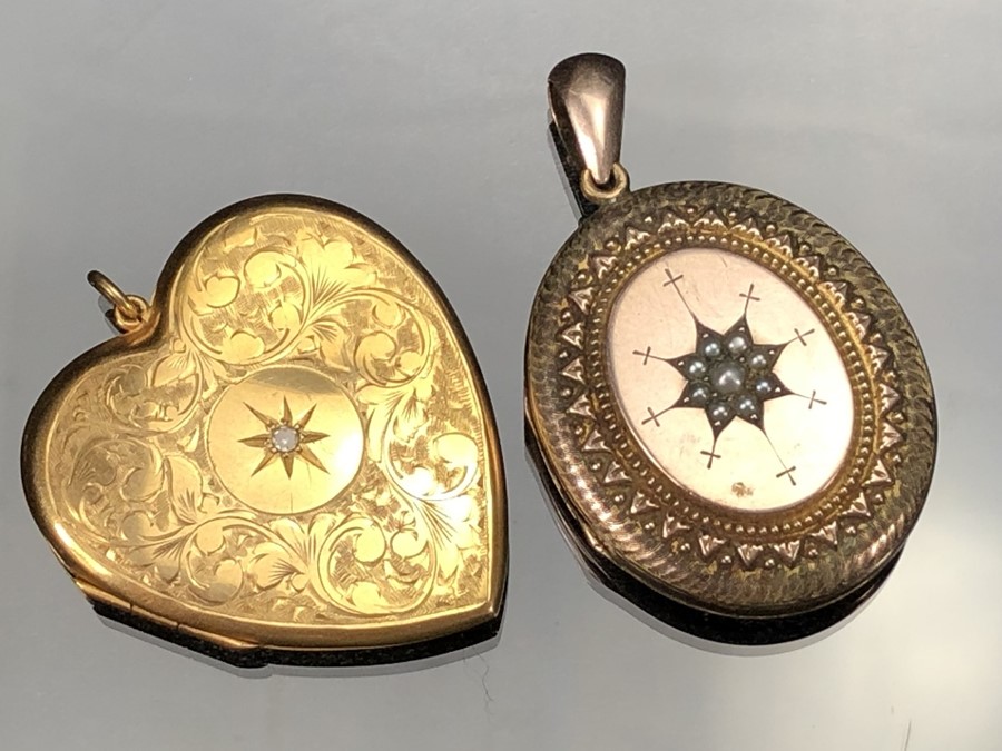 Two Lockets: (One) Approx: 38.25mm x 32mm across oval, set with a Seed Pearl Star on the front and - Image 2 of 3