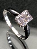 18ct white gold emerald cut single stone diamond ring of approx 1.1cts