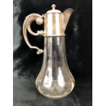 Silver Birmingham 1910 hallmarked Claret Jug with Glass body and ornate Silver handle, collar and