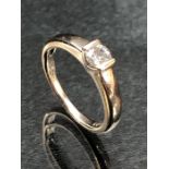 18ct yellow Gold Diamond Solitaire Ring. Stamped 0.33 inside the shank. Size approx N UK & 6.5 USA