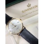 9ct. Gold sovereign wrist watch in case