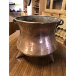 French Copper Soup kettle on tripod feet with iron handle