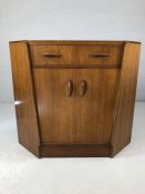 G-Plan teak corner bureau with pull out desk above two cupboard doors. Approx. width 99cm, depth