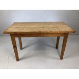 Small pine plank top kitchen table. Top approx 121cm x 60cm