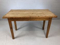 Small pine plank top kitchen table. Top approx 121cm x 60cm