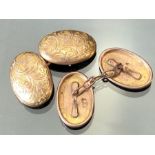 Pair of 9ct Gold Cuff-links of oval design maker "RP" and inscribed with foliage decoration (