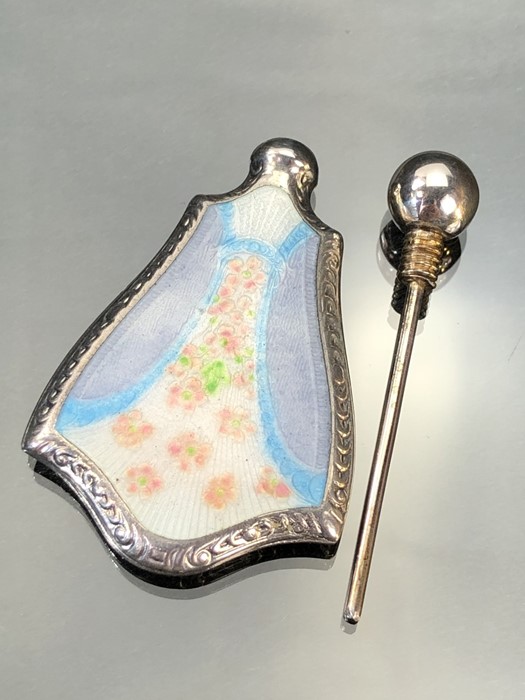 Silver and enamel perfume flask c1940, marked Sterling to reverse (possibly by Gorham) decorated - Image 4 of 5