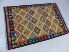 Vegetable dye wool chobi kilim rug approx. dimensions 150cm x 100cm