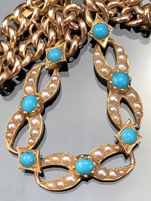 Victorian 15ct Yellow Gold Bracelet, set with 7 small cabochon Turquoise stones and Seed Pearls in a - Image 3 of 5