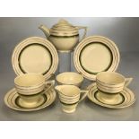 Wedgwood tea for two Art Deco teaset: two cups & saucers; milk; sugar; plates and teapot. Green