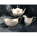 Victorian Silver Hallmarked teaset, London 1894, teapot, sugar and milk total weight approx 382g