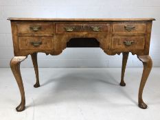 Queen Anne writing desk with five drawers and brass handles (A/F)