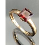 9ct Gold Ladies ring set with Large square cut Garnet