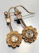 Pair Yellow Gold (Unmarked) drop earrings approx: 23.5mm drop of a Daisy head flower set with an