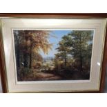 W R MAKINSON - limited edition print of a woodland and river scene approx 61cm x 41cm (inside