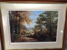 W R MAKINSON - limited edition print of a woodland and river scene approx 61cm x 41cm (inside