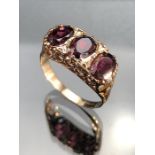 9ct Gold ring set with three large Garnets