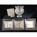Rene Lalique items to include three pin dishes, a butterfly and vase