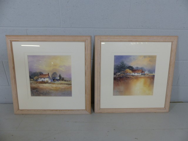 Pair of prints of countryside cottage scenes framed by Peter H Hood