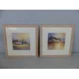 Pair of prints of countryside cottage scenes framed by Peter H Hood