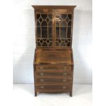 Mahogany bureau bookcase with writing desk decorated with inlay, width approx 87cm