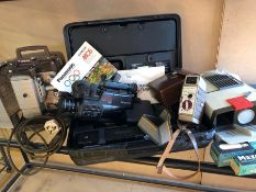Collection of vintage camera/film equipment to include Panasonic -C Movie camcorder in case, Paximat