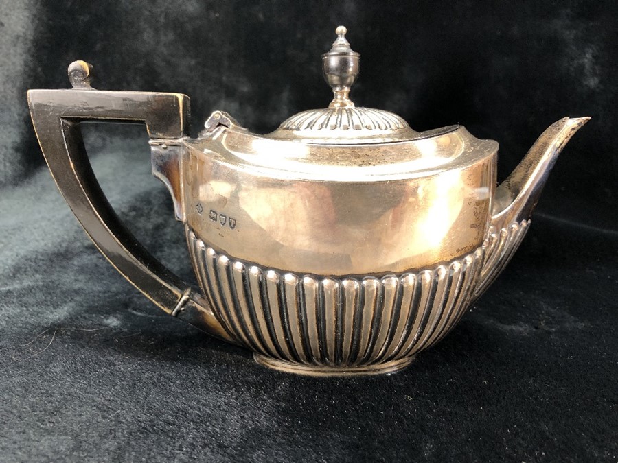 Victorian Silver Hallmarked teaset, London 1894, teapot, sugar and milk total weight approx 382g - Image 2 of 12