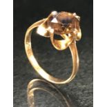 9ct 375 Gold ring set with faceted smokey Quartz stone size 'L'