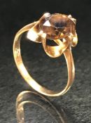 9ct 375 Gold ring set with faceted smokey Quartz stone size 'L'