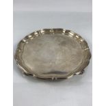 Hallmarked Silver Tray Sheffield (approx 601g) on three scroll feet maker Harrison Brothers & Howson