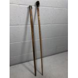 Two walking canes, one with silver top, the other with an articulated monkey head with push button