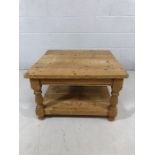 Square Pine Coffee table with shelf under (76cm)